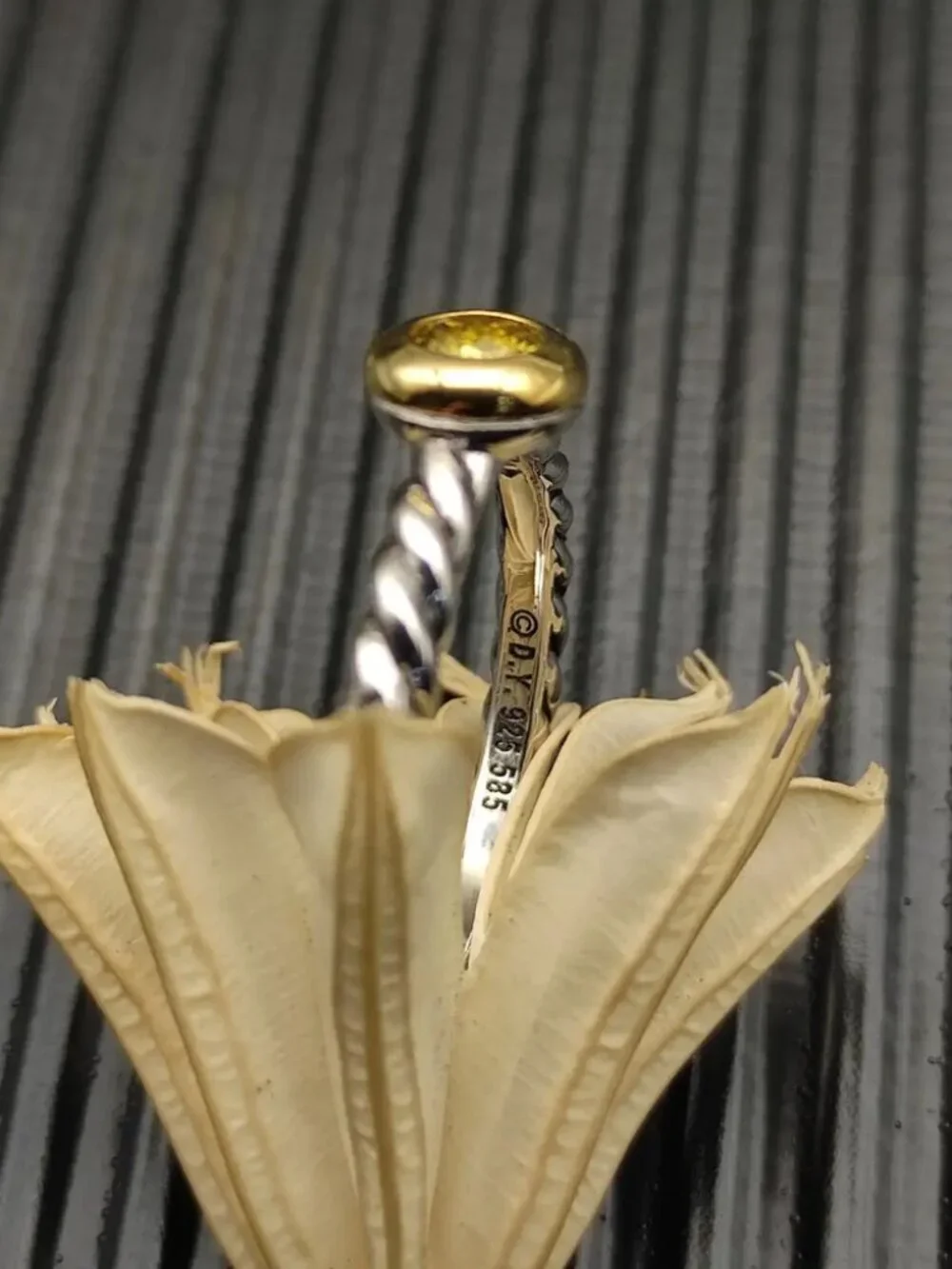 David Yurman Two-Color Petite Cable Yellow Diamond Ring